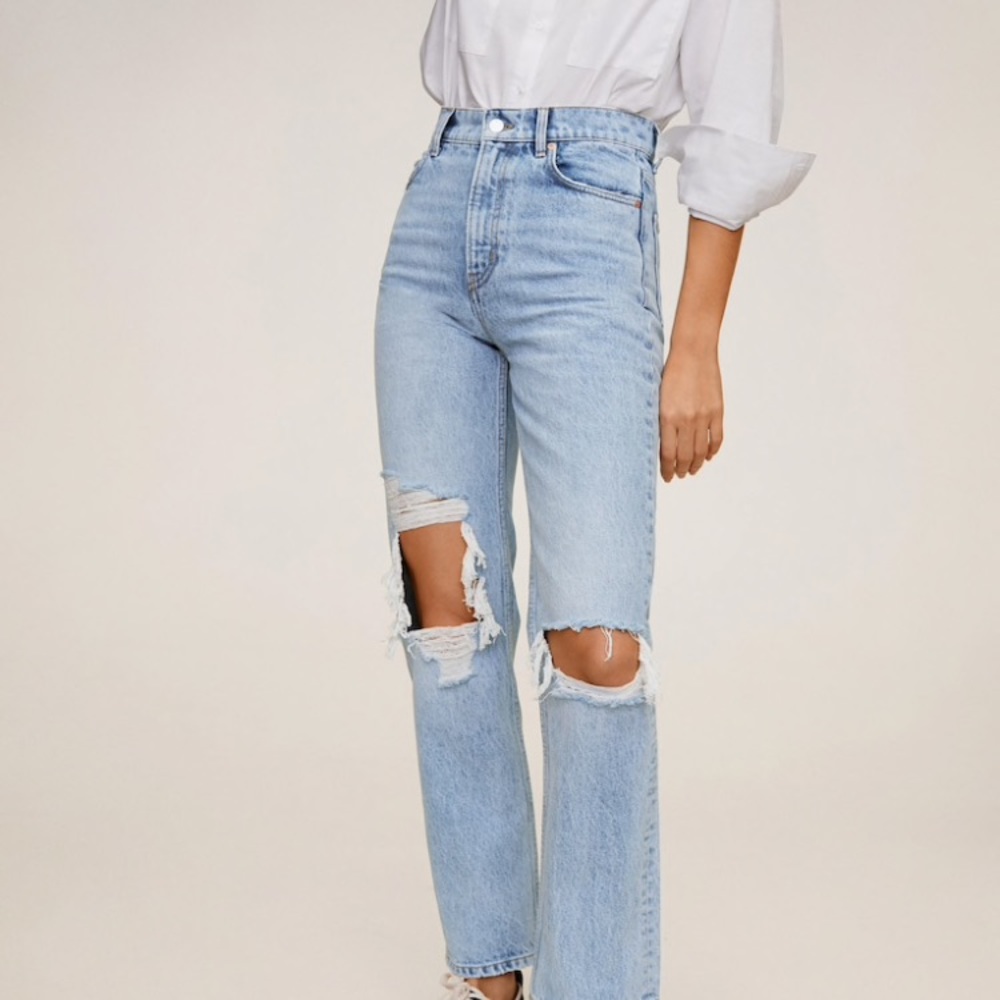 Mango straight-fit decorative rip jeans